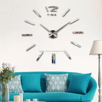 

Silver Color Mirror Wall Clock Modern Luxury Home Decor 3D Big Wall Sticker Clock DIY For Home Decoration