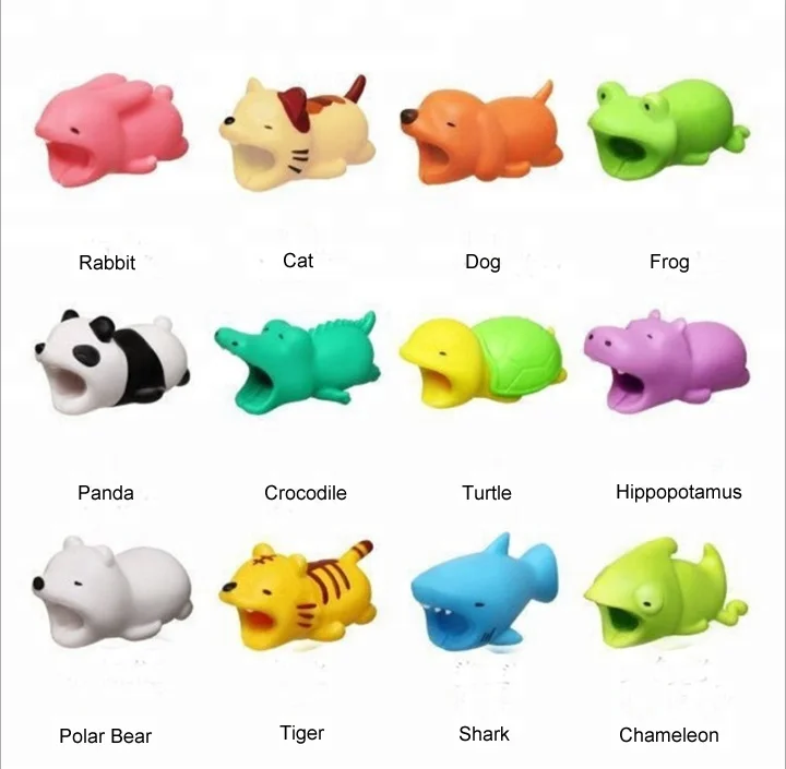 
custom pvc protector charger cute animal cable bite for phone 