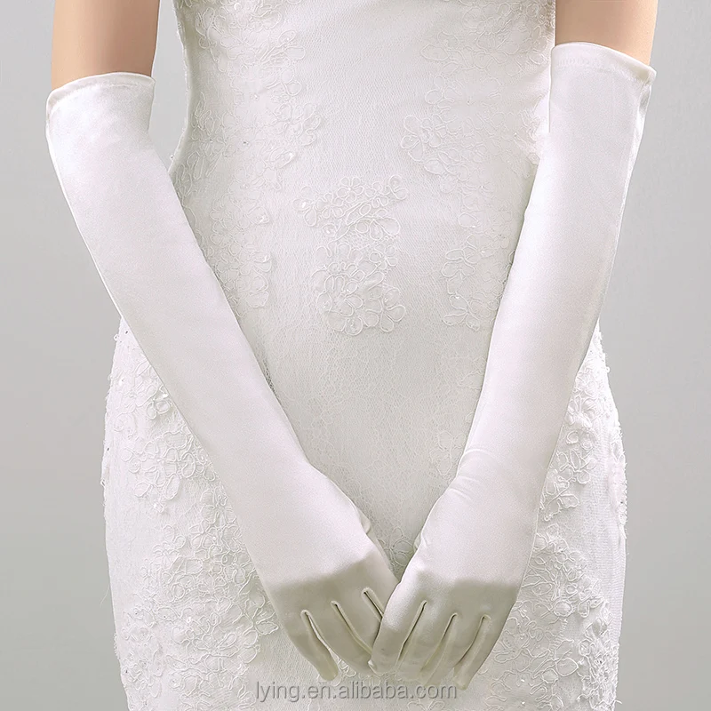 

New style beautiful full finger fashionable wedding long lace and satin gloves for bride, White;black;red;ivory.etc