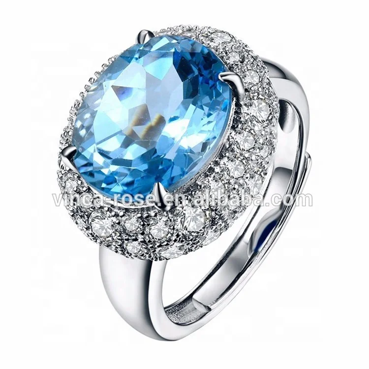 

blue topaz gemstone ring silver open ring jewelry, Picture