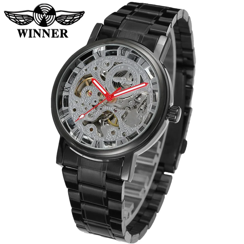 

Winner Brand Luxury Wrist Watches Full Stainless Steel No Battery Automatic Self Wind Fashion Skeleton Men Mechanical Watch Hot