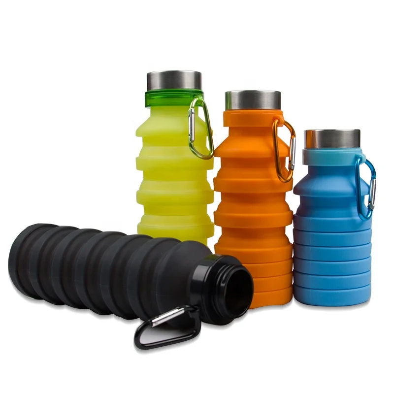 

2019 Dropshipping Water Bottle Portable Silicone Retractable Folding Water Bottle With Lid, Customized color