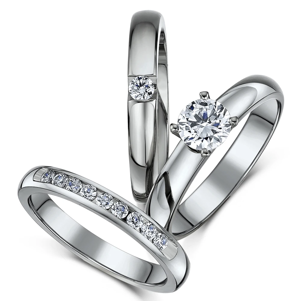 

Italian 925 Sterling Silver Engagement Couple Rings for Valentine's Day