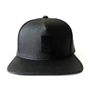 hip hop custom 5 panel flat brim leather snapback cap