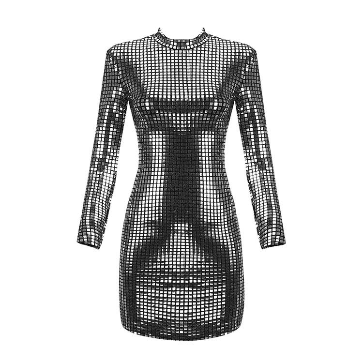 

The Latest Dress Design Long Sleeve Short Women Sequin Dress, Shown