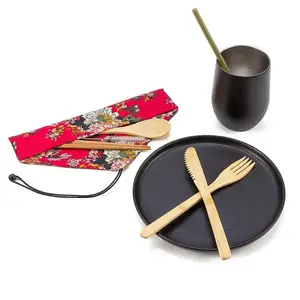 Image of Hot sale Eaby Eco Friendly Reusable Portable bamboo travel cutlery set portable bamboo flatware cutlery set for travel, camping