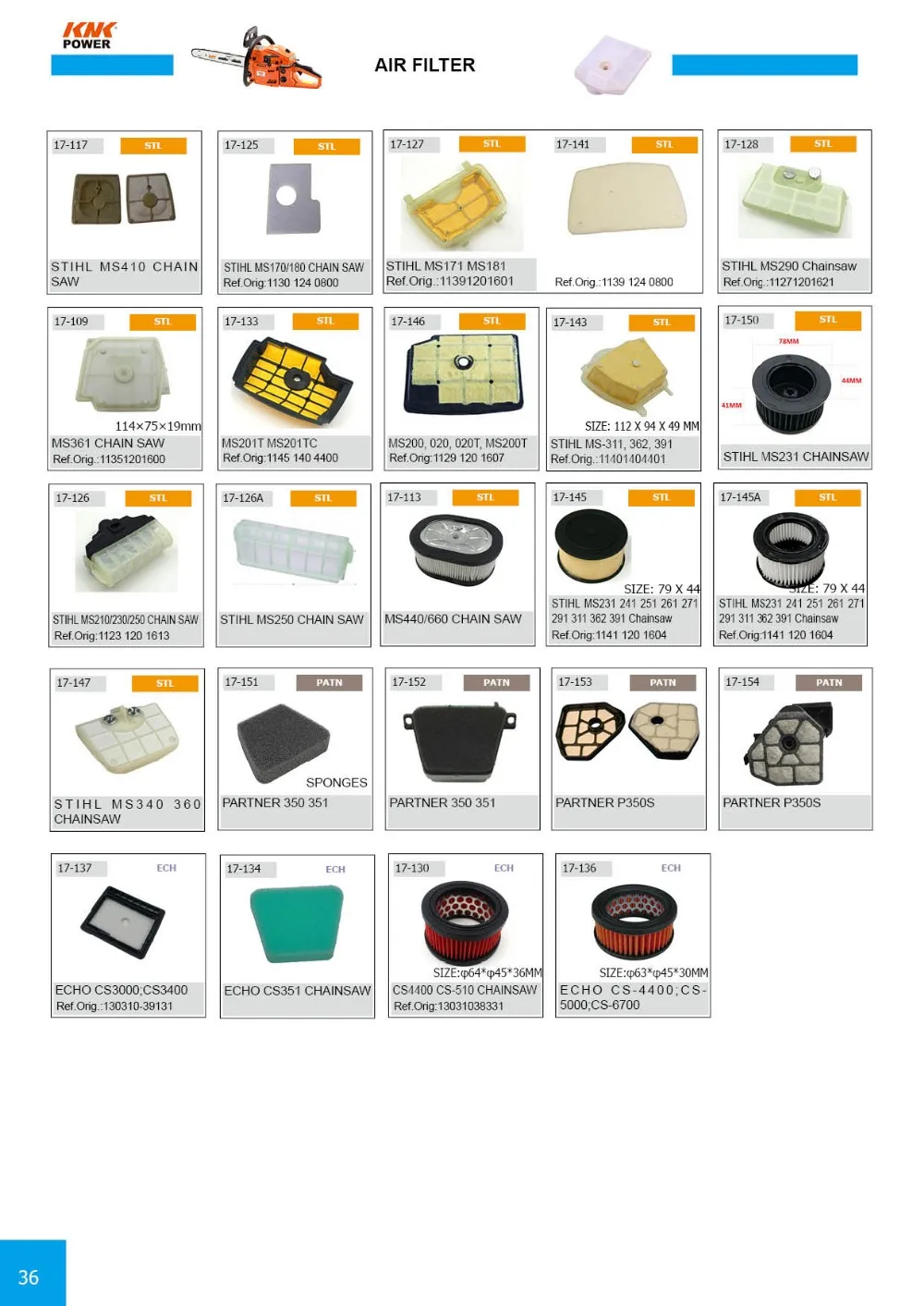 chain saw Air Filter for ZENOAHKOMATSU G3800, G4100 REDMAX G3800AVS