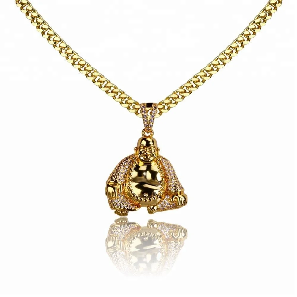 

Maitreya Pendant Ice Out Cubic Zircon Necklace Father's Gift Jewelry Gold Laughing Buddha Men Pendant Necklaces