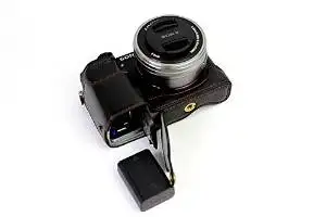 Bottom Opening Version Protective PU Leather Half Camera Case Bag Cover with Tripod Design for Sony ILCE6300 a6300 Camera with PU Leather Hand Strap Black