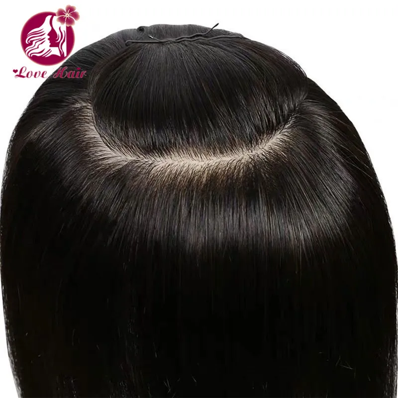 Natural Black Women Toupee 16x18cm Silk Base Lace Hair Topper Clip Mono ...