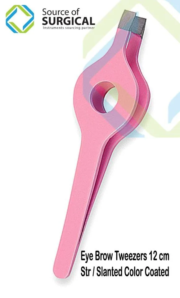 beautifull Pink color Cosmetic stainless steel eyebrow tweezers with colour coated