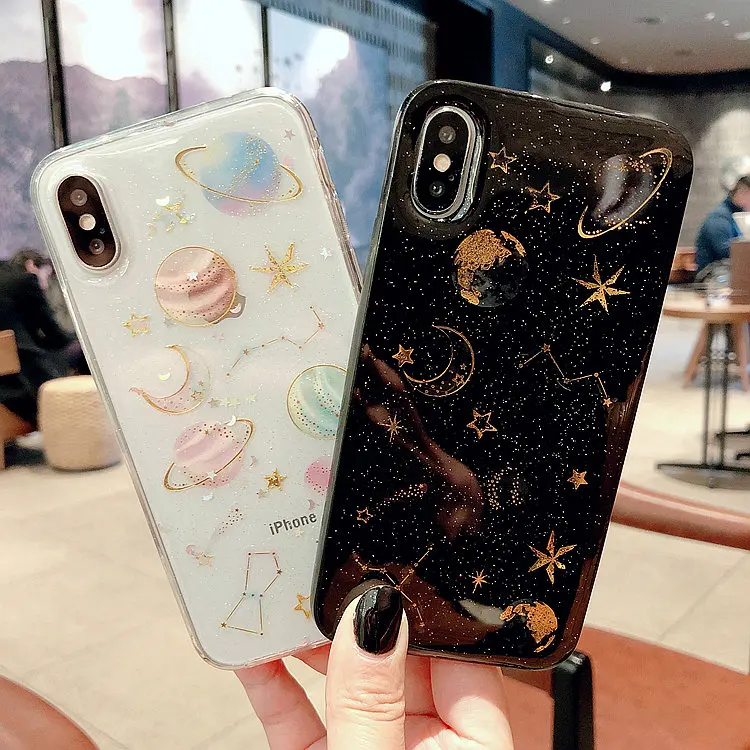 

Luxury Glitter Cute Space Planet Phone Case For iPhone X S XS 7 8 Plus Clear Soft Silicone Star Back Cover For iPhone 6 6S 7Plus