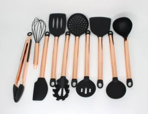 Image of 10 pieces rose gold copper stainless steel handle silicone cooking kitchen utensil set