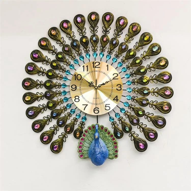 Оптовая продажа 3D Современная красивая живопись павлин настенные часы