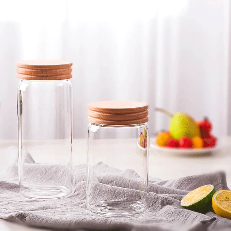 Oem Customization Heat Resistant Storage Glass Jar With Wooden Lid
