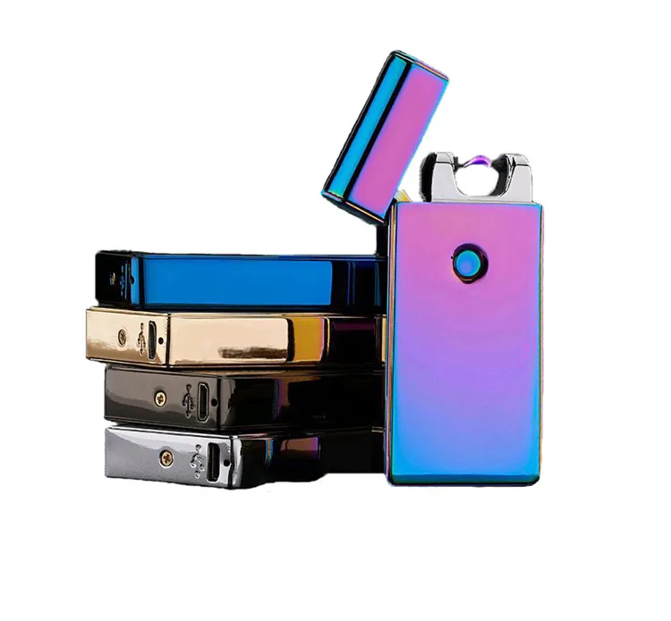 

Men's gift lighter Free Sample Hot Selling Electrical USB Lighter Without Gas Single Arc Lighter Led Logo USB Charging, Colorful ice;blue ice;gold magic lattice;chrome;black mesh