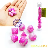

Bescon Mini Gemini Two Tone Polyhedral RPG Dice Set 10MM, Small Mini RPG Role Playing Game Dice D4-D20 in Tube, Pink Blossom