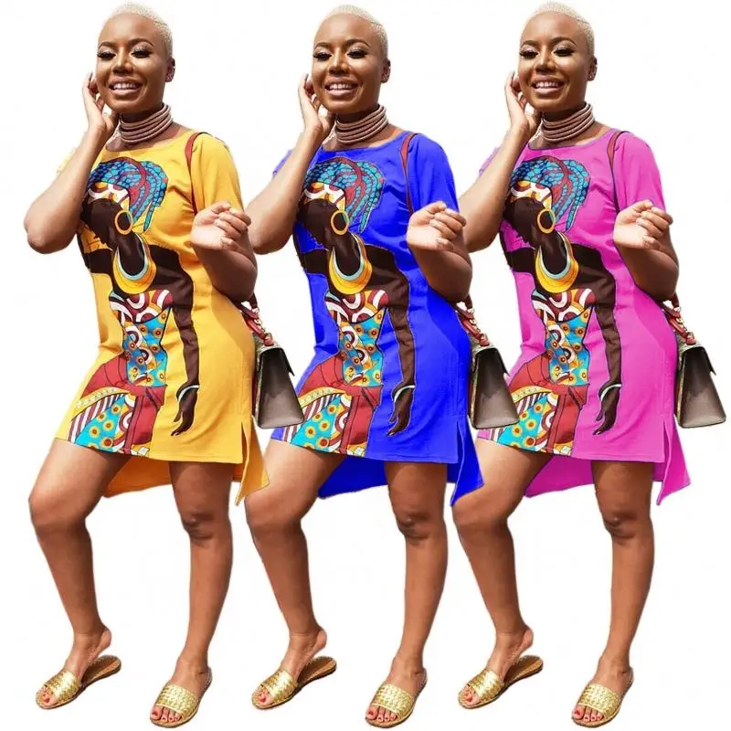 

African girls print casual dresses mini shirt skirt from china supplier factory, As picture or customized make