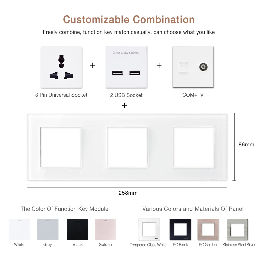 Smartdust Us 120*72 Mount Power Electric 6 Pin Double Wall Socket