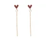 18090609 cute red rhinestone crystal stud earrings gold plated thread bar pendant dangle heart earrings diamond heart earring