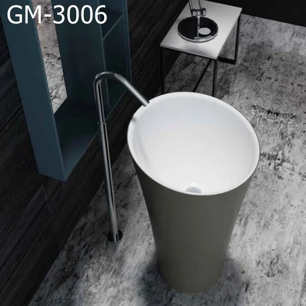 GM-3006 white round resin basin  solid surface artificial stone freestanding basin