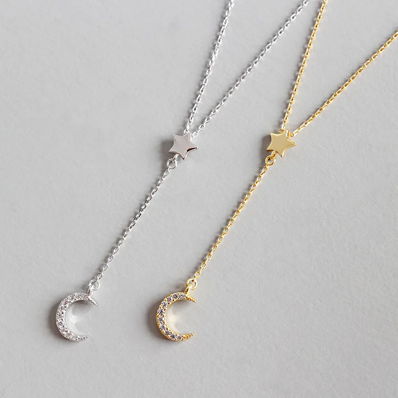 

925 sterling silver moon and star 18K gold necklace choker