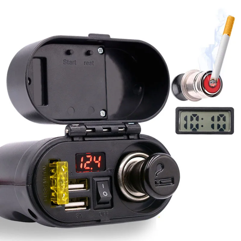 roja digital voltimetro Voltmeter Dual USB del encendedor de cigarrillos auto hembrilla de carga
