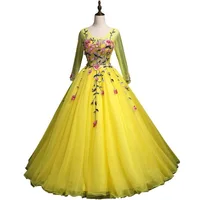 

Gorgeous Princess Long Sleeves Evening Party Dress for Women Bright Yellow Tulle Ball Gown Quinceanera Dress