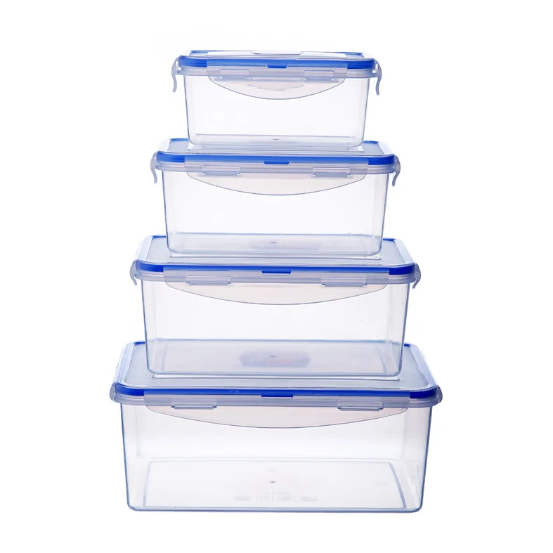 

Kamus Food grade transparent PP fresh preservation Storage Box 4pcs/set | rectangular plastic food sealed container, Blue