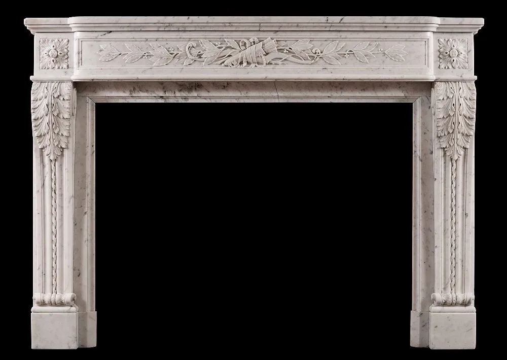 A LOUIS XVI STYLE FRENCH ANTIQUE FIREPLACE IN CARRARA MARBLE.jpg