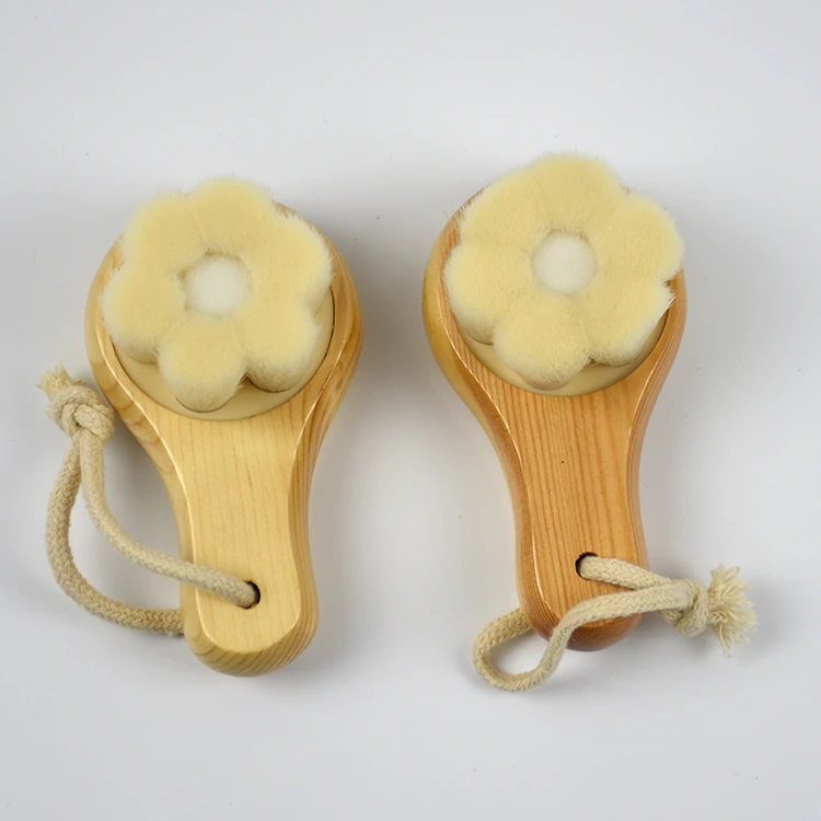 

Facial natural brush face eco face brush bamboo handle deep pore cleaning skin with flower shape fur, Natural color