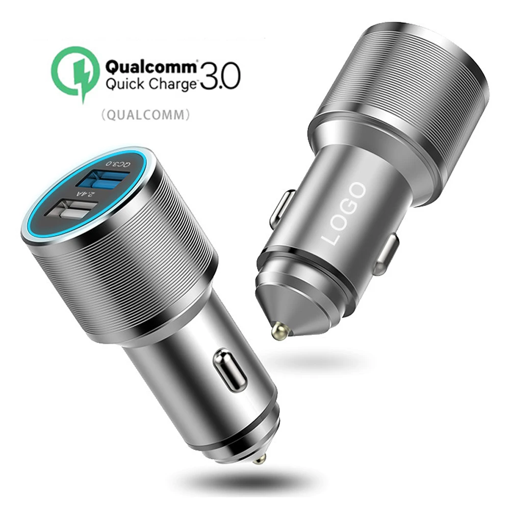 

Qualcomm 12V/24V quick charging QC3.0 Car charger with dual usb port, Black silver