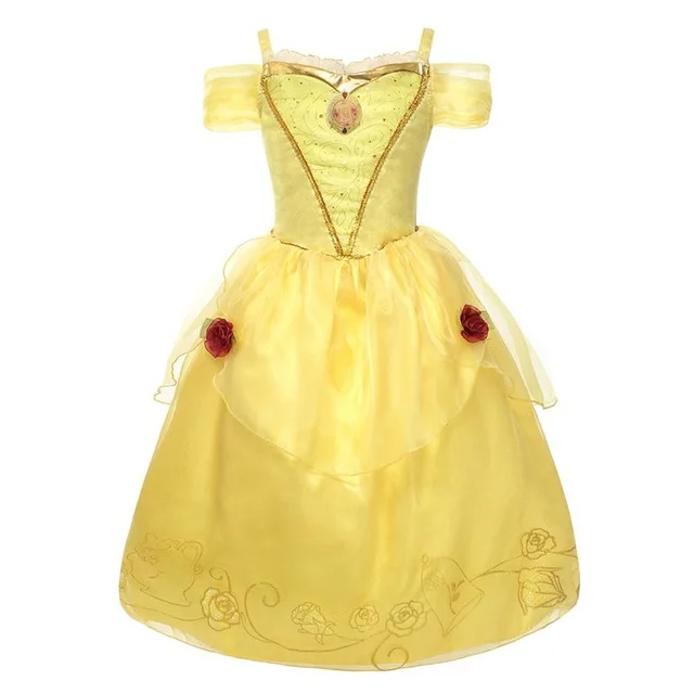 

Girl Beauty and the Beast Belle Dress Kids Summer Off Shoulder Princess Party Dress up Cosplay Costume For Children Kids, Yellow