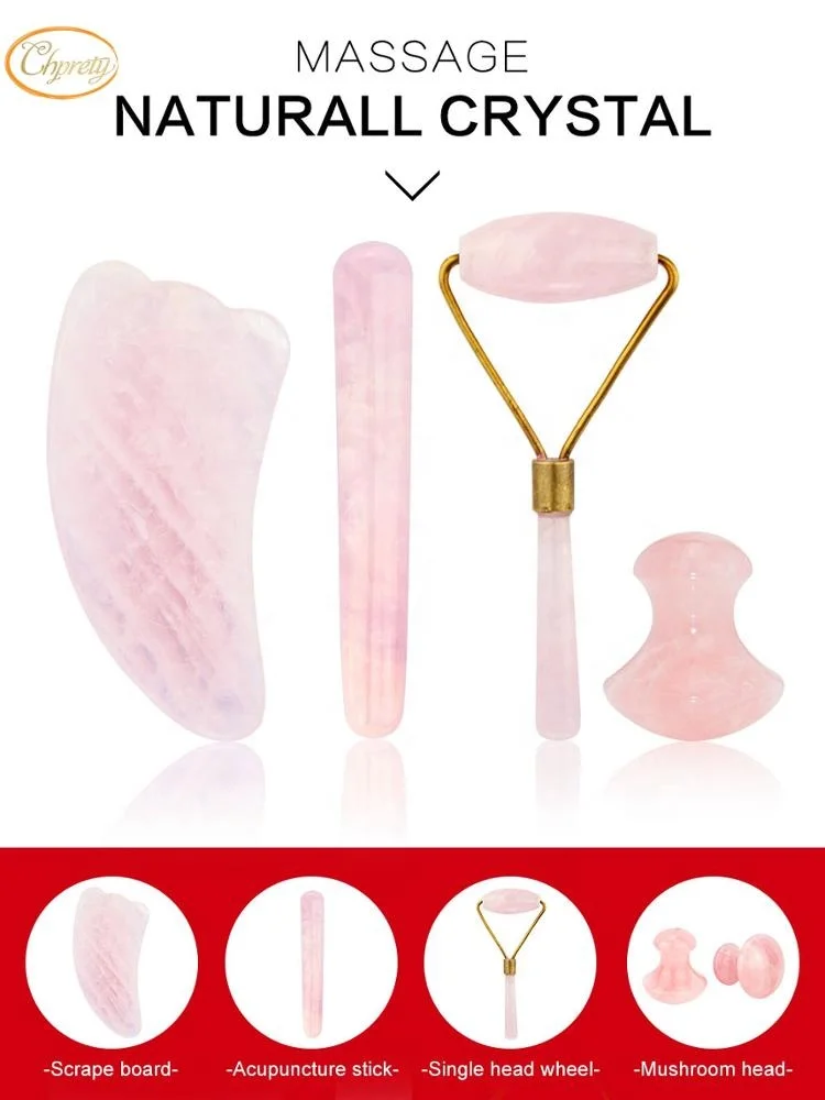 2018 New Arrival Pink Natural Rose Quartz Facial Jade Roller Crystal Guasha Stone Massage Tool