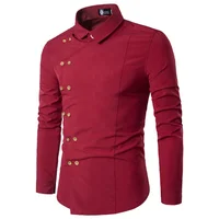 

Winter Plain Red Double Breasted Fitness Button Up Shirt for Men