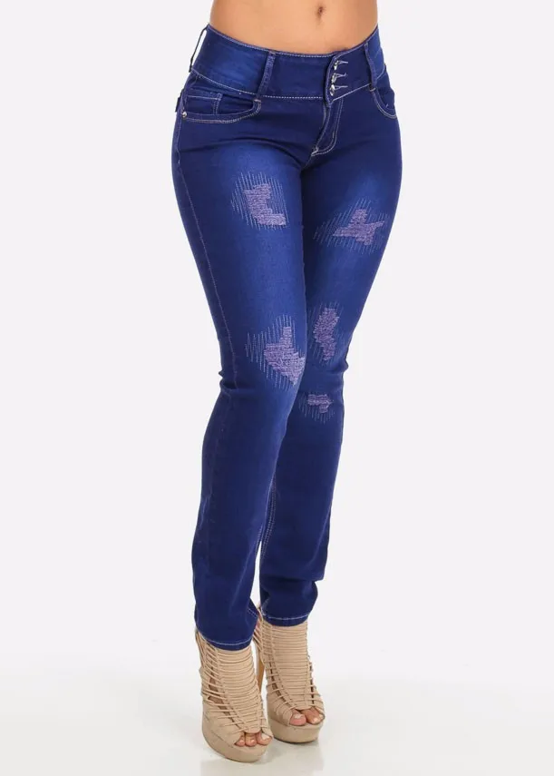 Royal Wolf Denim Jeans Manufacturer Royal Blue Ripped Sew High Waisted Butt Lift Straight