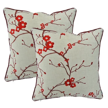 Red Plum Blossom Decorative Hand Embroidery Sofa Pillowcase Seat