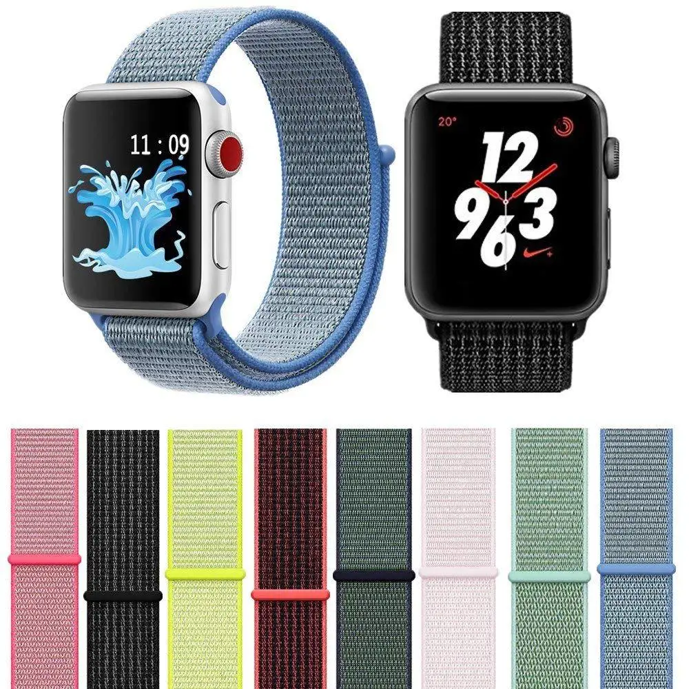 

Amazon Hot Sell Free Shipping Compatible for Apple Watch Band 38mm 42mm,Soft Nylon Sport Loop Adjustable Closure Wrist Strap, As picture