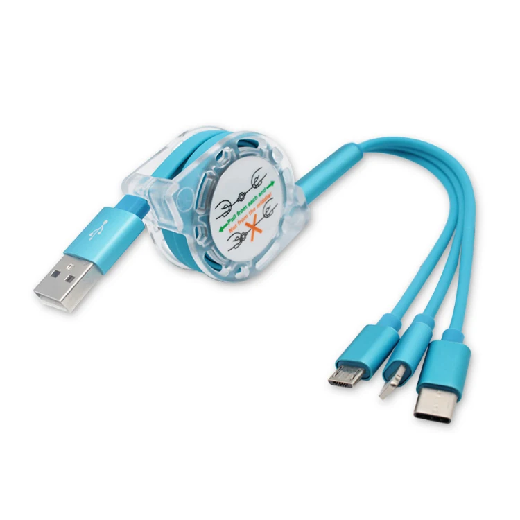 

Retractable 3 in 1 TPE USB Cable Multi Usb Micro Charging Cable Type C for iPhone Data Line, Multi color