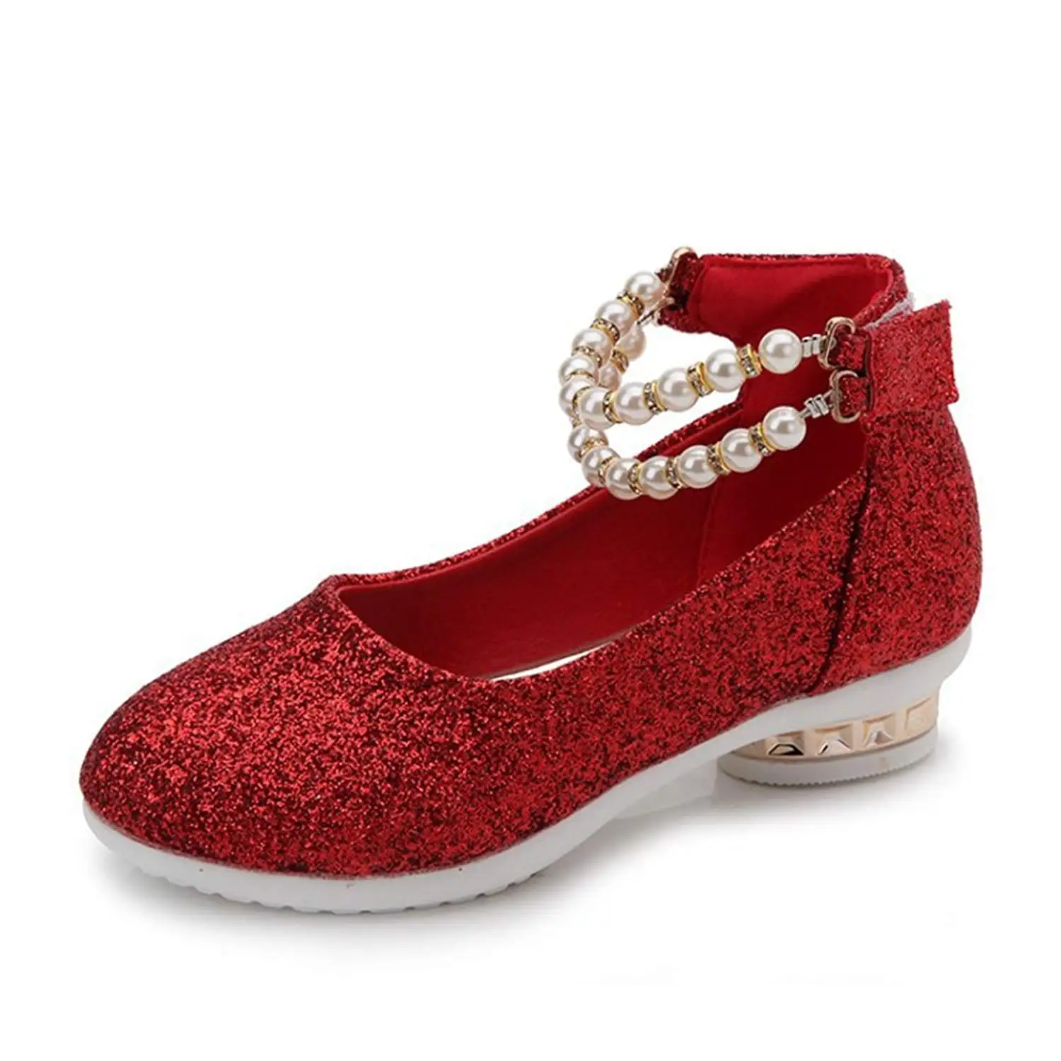 F-OXMY Little Girls Adorable Sparkle Mary Jane Bow Low Heels Princess Dress Ballet Shoes Strap
