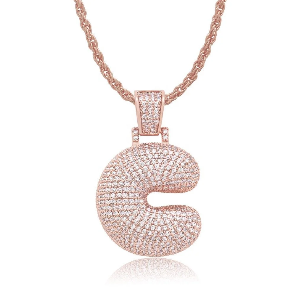 

2019 Fashion Silver/Gold/Rose gold Custom Twist Chain CZ Micro Pave 26 Alphabet Letter Pendant Necklace Hiphop Jewelry Hot sale