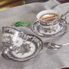 Silver flower factory cheap porcelain coffee cup saucer set