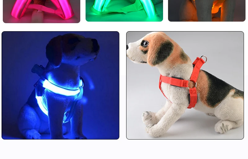 New Wholesale Nylon Safety Pet Dog Belt Harness Glow LED Flash Flashing Light Up Leash Tether led dog harnessfor Pet Dog