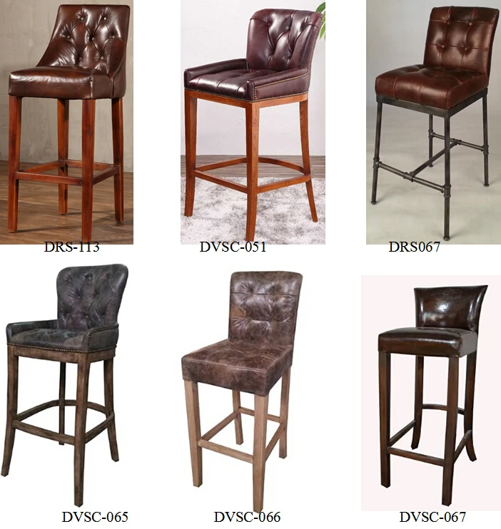 Industrial Vintage Style Real Button Leather Bar Stools With Backs