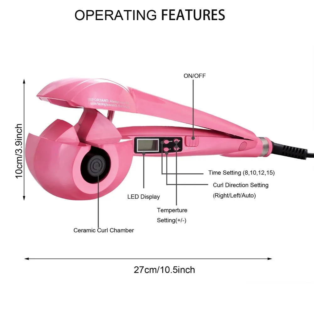 
Wholesale manufacturer hair salon product Private label auto curling hair iron Dual voltage 110V-240V hair curler wand Pink 