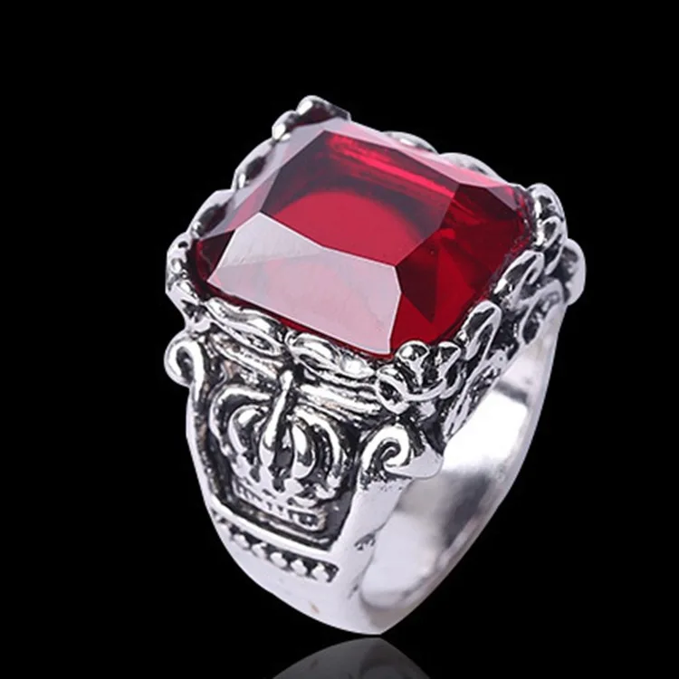 

Classical Vintage Silver Plated Big Square Crystal Gemstone Finger Rings, Picture
