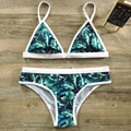 Free Shipping New Flower Pattern Green Leaf Women Bikini Adjustable Strap Swimsuit Brazilian Bathing Suit Padded