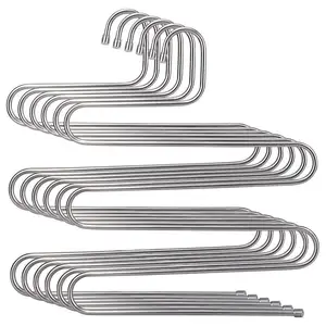 Image of Stainless Steel Multi Clothes Cascading Hangers S-shape 5 Layers Pants Hangers