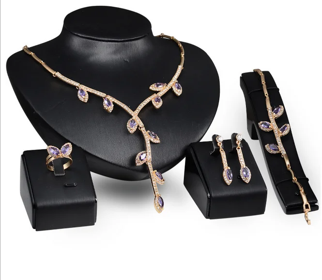 

Hot Creative Tree Branch 4Pcs Wedding Bridal Party Necklace Earring Bracelet Ring Jewelry Sets for Party Women