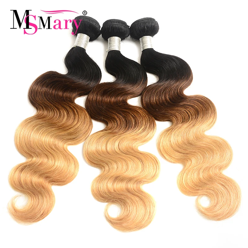 

Ombre 1B 4 27 Color Body Wave Virgin Peruvian Human Hair Weave 3Pcs Lot Remy Hair Extensions, Natural color #1b 4 27 body wave